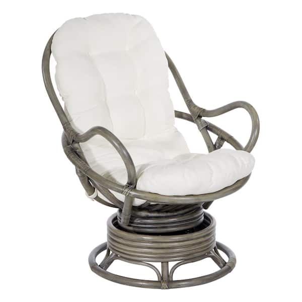 Tahiti Rattan White Fabric Swivel Rocker Chair
