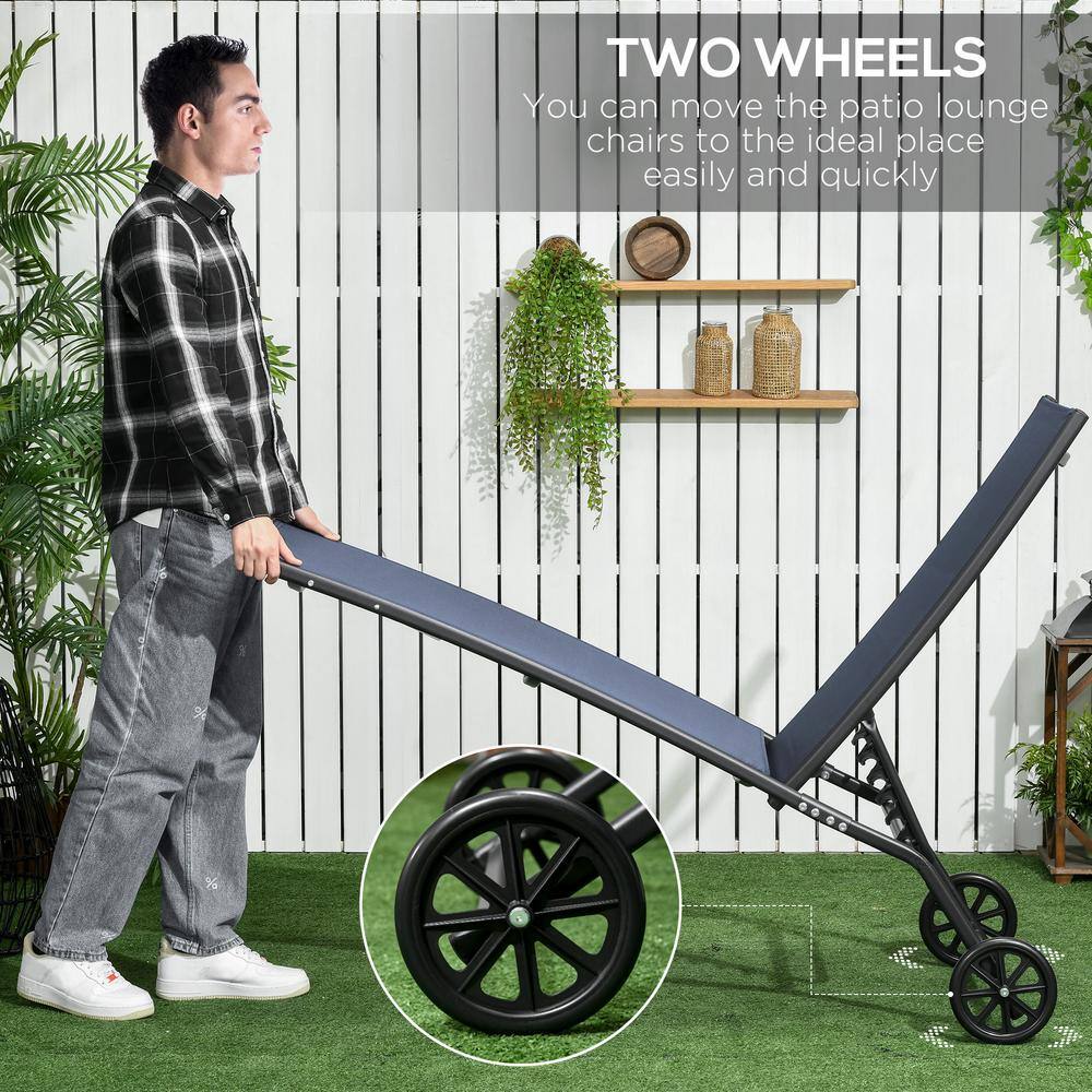 Dark Blue Adjustable Outdoor Chaise Lounge Chairs with Wheels