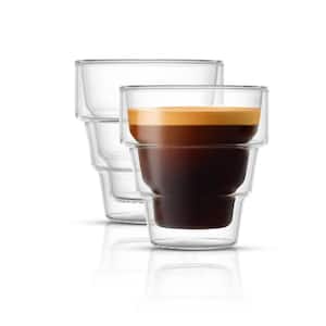 Dlux Espresso Coffee Cups 3oz, Double Wall, Clear Glass Set of 4 Glasses with Handles, Insulated Borosilicate Glassware Tea Cup