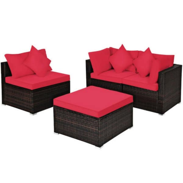 Clihome 4Piece Wicker Patio Conversation Set Garden Rattan Furniture