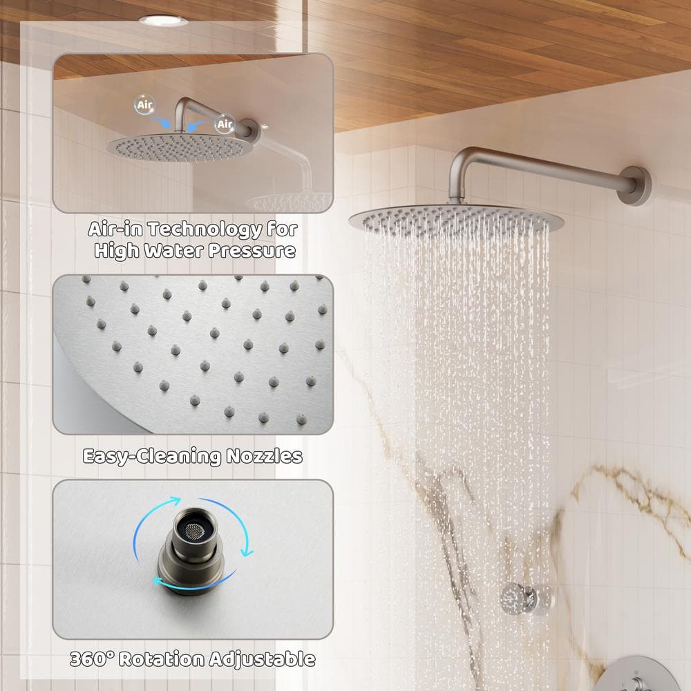 Brushed Nickel Dual Shower System with Rainfall and Body Jets