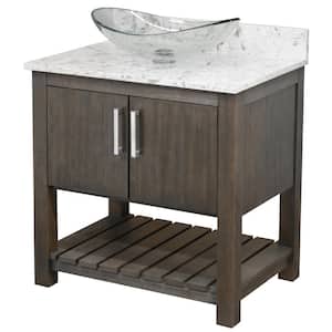 Ocean Breeze 31 in. W x 22 in. D x 31 in. H Bath Vanity in Cafe with Cafe Mocha Quartz Top and Clear Sink