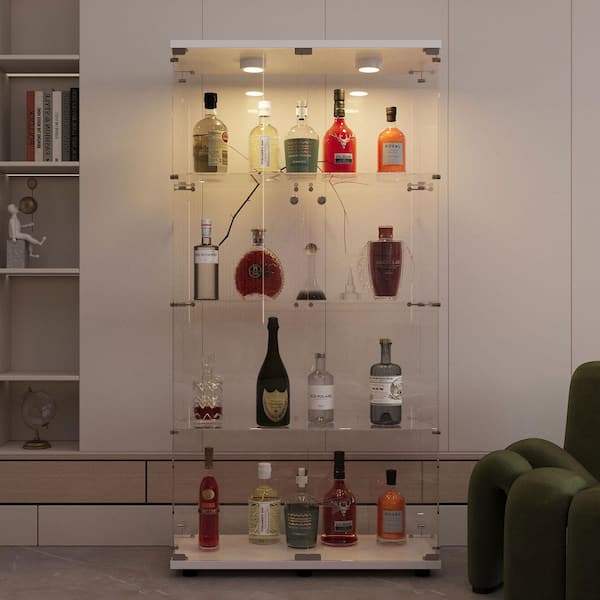 Tempered Glass White 31 in. Display Cabinet for Sports Shoes and Collectible Showcase