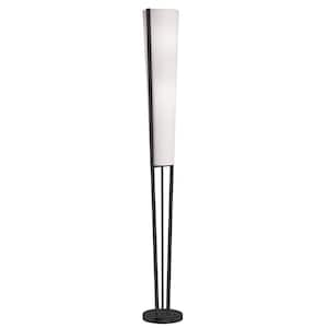 Emotions 61 in. Matte Black Indoor Floor Lamp with White Fabric Shade
