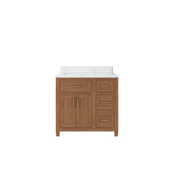 Willow Collections Santa Monica 36 in. W x 22 in. D x 36 in. H Single Left Offset Sink Bath Vanity Dark Natural with 1.5 in. Empire Qt Top