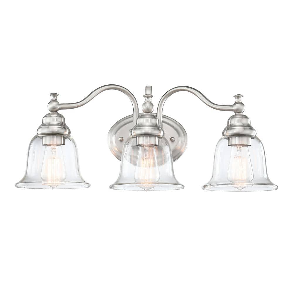 Brushed Nickel 3-Light Vanity with Clear Glass Shades