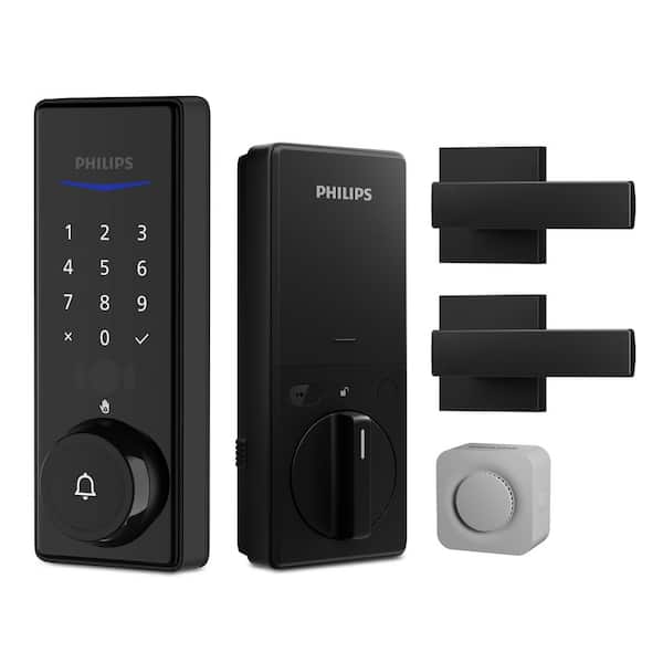 Wi-Fi Smart Deadbolt Door Handleset with Palm Recognition and Lever – Matte Black