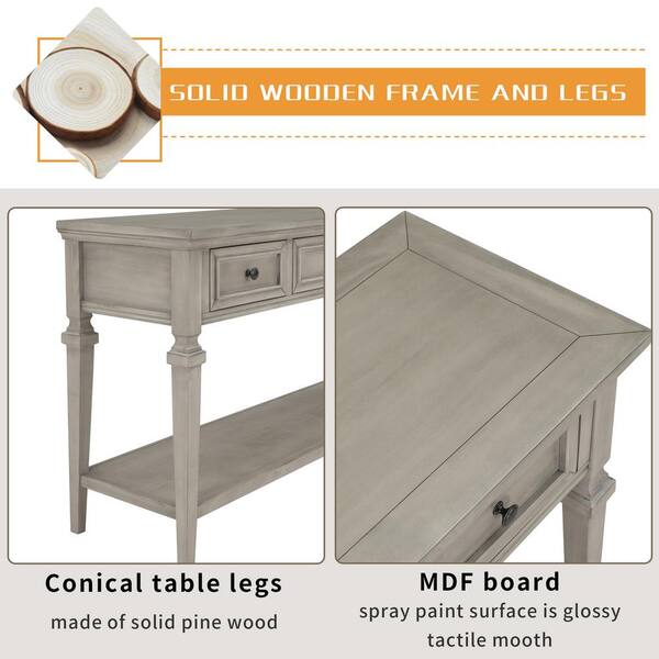 Harper Bright Designs Classic Retro Style 50 In Gray Rectangle Pine Console Table With 3 Top Drawers And Open Bottom Shelf Wf199599aae Bright Designs Classic Retro Style, How To Paint A Pine Table Grey