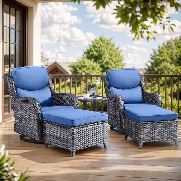Patio Lounge Hampton Bay Swivel Rocker Patio Chairs Blue Cushions - Main Image