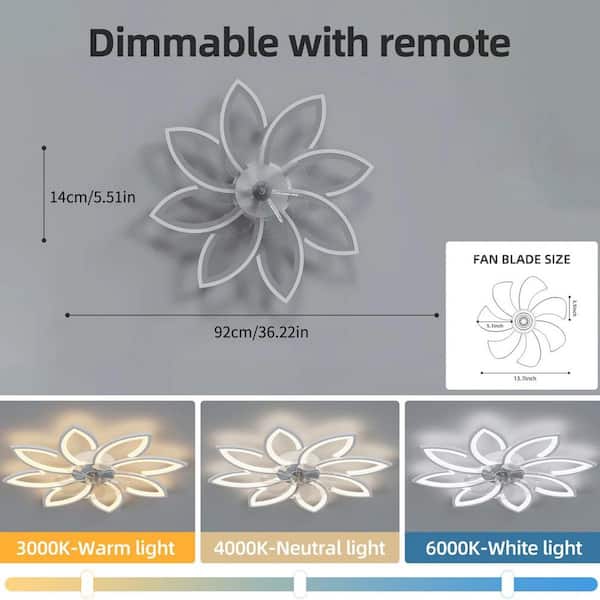36.22 in. Indoor White Low Profile Flower Modern Ceiling Fan with Dimmable Integrated LED and Remote Included