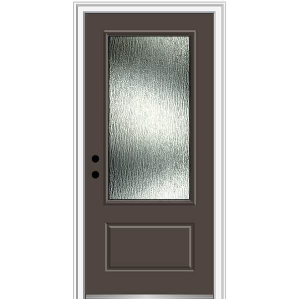 MMI Door Rain Glass 36 in. x 80 in. Right-Hand Inswing 3/4 Lite 1-Panel Painted Brown Prehung Front Door on 4-9/16 in. Frame