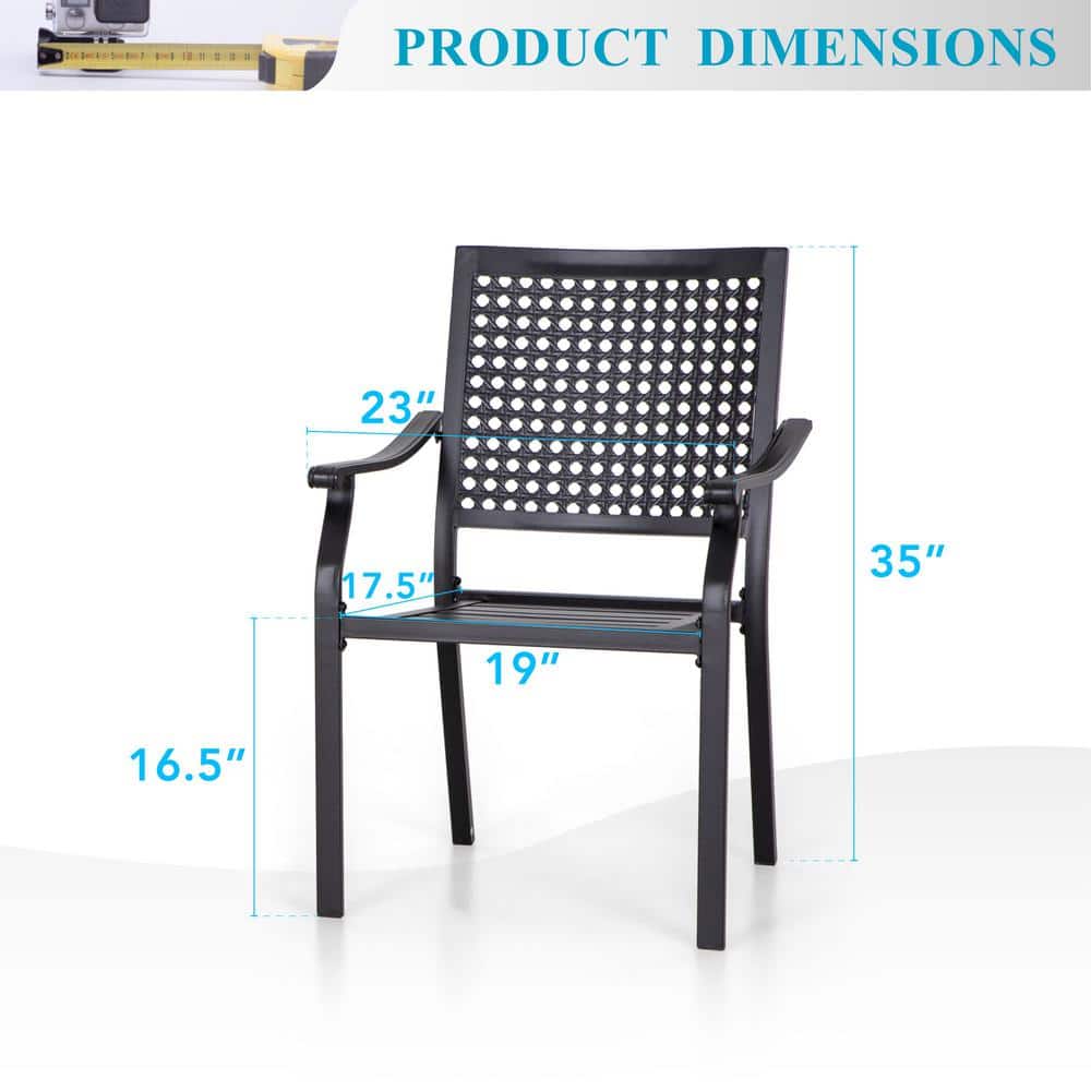 Black Steel Stackable Arm Dining Chairs (Set of 2)