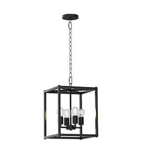 4-Light Farmhouse Island Chandelier for Kitchen & Dining Adjustable Height Black Light Fixture, E26, No Bulbs Included