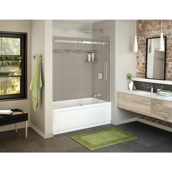 MAAX Utile Origin 30 in. x 59.8 in. x 81.4 in. Right Drain Alcove Bath and Shower Kit in Greige with Chrome Door