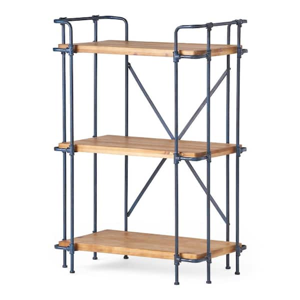 Noble House Cedarburg 40.75 in. Antique Brown Wood 3-Shelf Etagere Bookcase