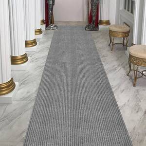 Ribbed Waterproof Non-Slip Rubberback Solid Runner Rug 2 ft. 7 in. x 23 ft. Gray Polyester Garage Flooring