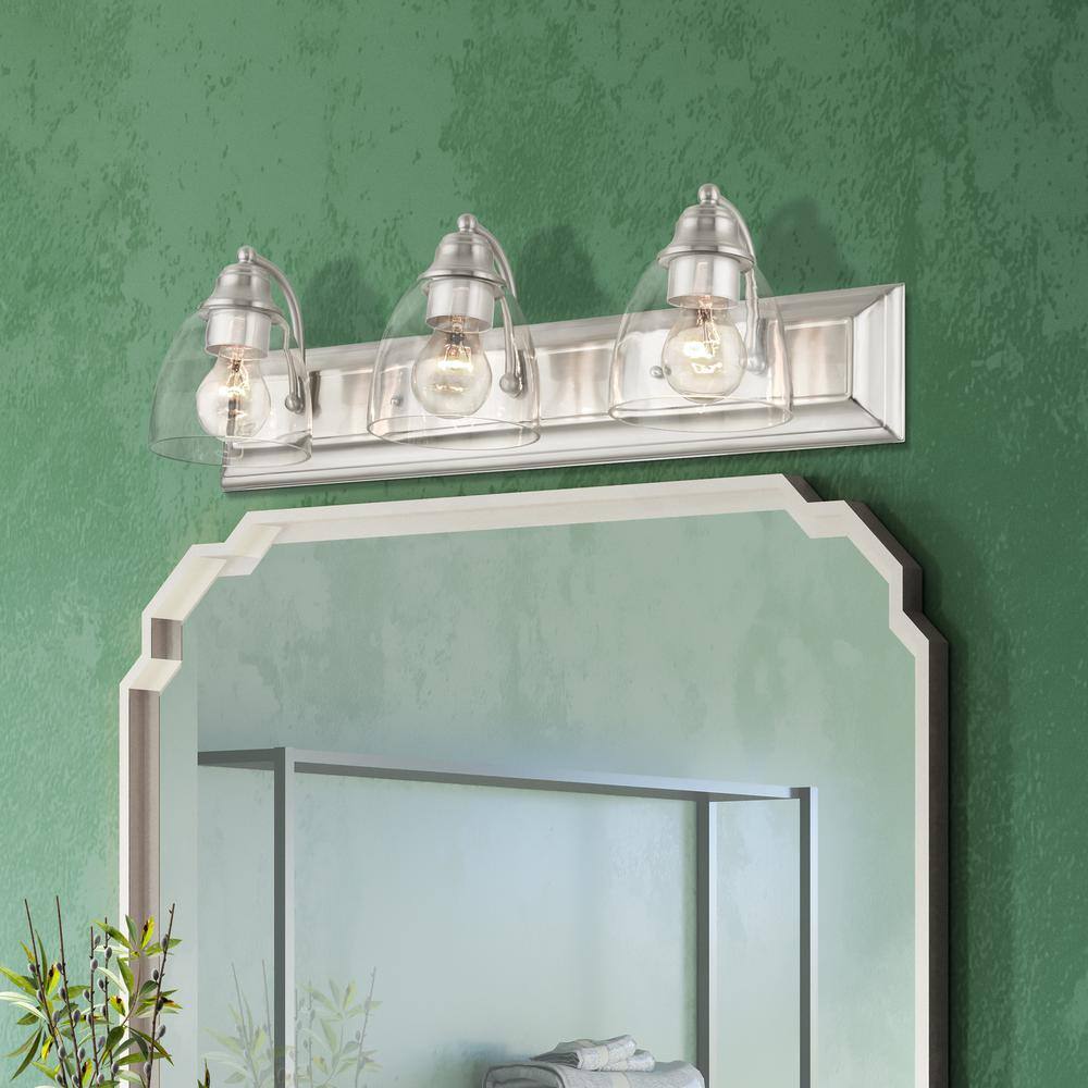 Elegant Brushed Nickel 3-Light Vanity Sconce with Hand Blown Glass Shades