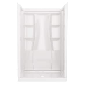 Classic 500 34 in. L x 48 in. W x 72 in. H 4-Piece Alcove Shower Kit with Shower Wall and Shower Pan in High Gloss White