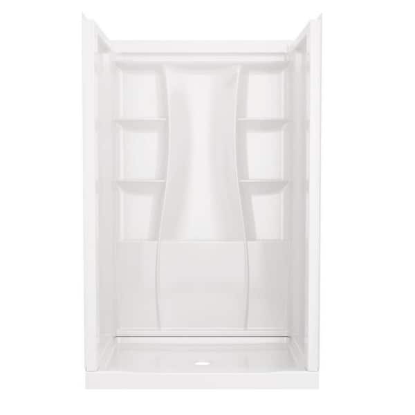 Classic 500 34 in. L x 48 in. W x 72 in. H 4-Piece Alcove Shower Kit with Shower Wall and Shower Pan in High Gloss White