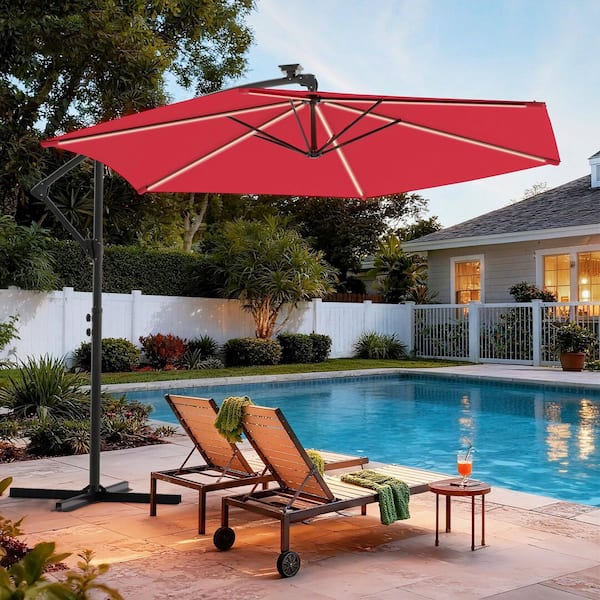 SANLUCE 11 ft. Aluminum Offset Cantilever Patio Umbrella with LED Lights  and Water-Repellent Canopy in Sand CZ-CTDLED311-SD - The Home Depot