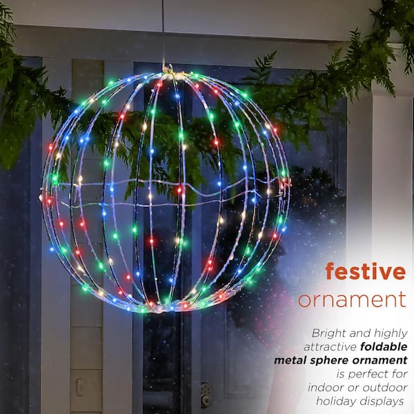 Alpine Corporation 16 Dia Metal Sphere Ornament with Multi-Colored Lights BST170MC The Home Depot