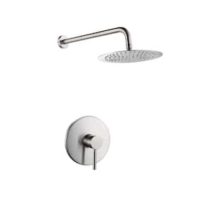 1-Spray Patterns with 1.5 GPM 10 in. Wall Mount Rain Fixed Shower Head with Rough-In Valve in Brushed Nickel