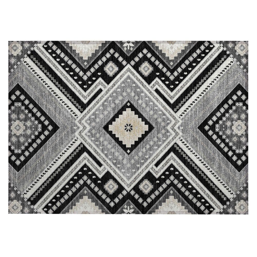 Black Synthetic Rectangular Washable Indoor/Outdoor Rug 30" x 20"