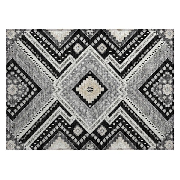 Addison Rugs Chantille Machine Washable Indoor/Outdoor Abstract ACN1010 Black 1 ft. 8 in. x 2 ft. 6 in. Area Rug