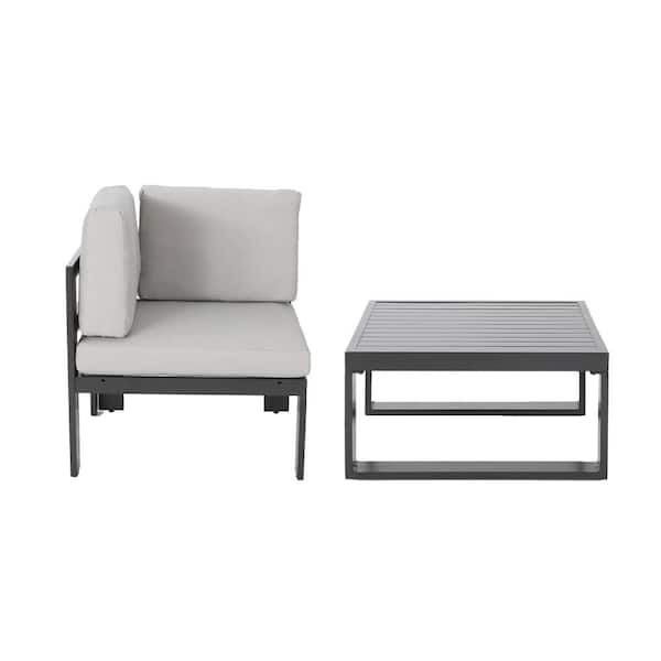Misopily Modern Style High Quality Corner Chair and Rectangular Aluminum Outdoor Coffee Table with Gray Cushions for Outdoor Use
