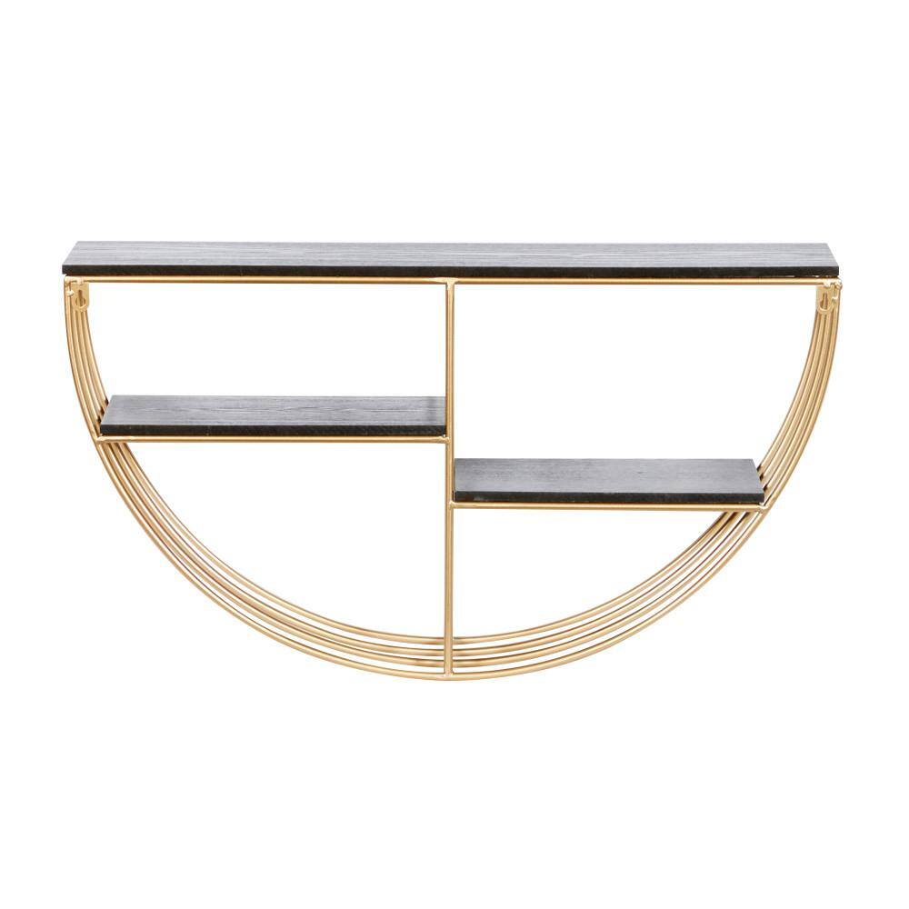 Elegant Black and Gold 28" Floating Half Moon Wall Shelf