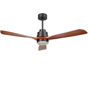 52 in. W Indoor Black Ceiling Fan with LED Light, Remote Control and 3 Solid Wood Blades