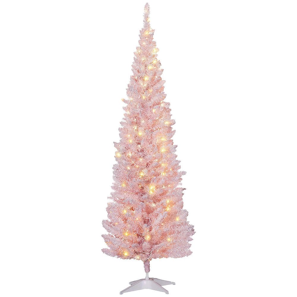 6 ft. Pink PreLit Warm White LED Lights Slim Pencil Noble Fir Artificial Christmas Tree with 160 Lights and 294 Tips price history on PriceWatchPro