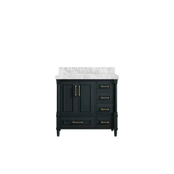 Willow Collections Hudson 36 in. W x 22 in. D x 36 in. H Left Offset Sink Bath Vanity in Dark Green with 2 in Carrara Marble Top