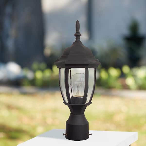 Bent Glass Cast 1-Light Black Aluminum Hardwired Outdoor Weather Resistant Post Light with No Bulbs Included