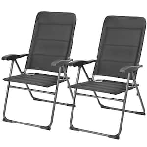 2-Pieces Metal Outdoor Folding Patio Chairs with Adjustable Backrests for Bistro and Backyard