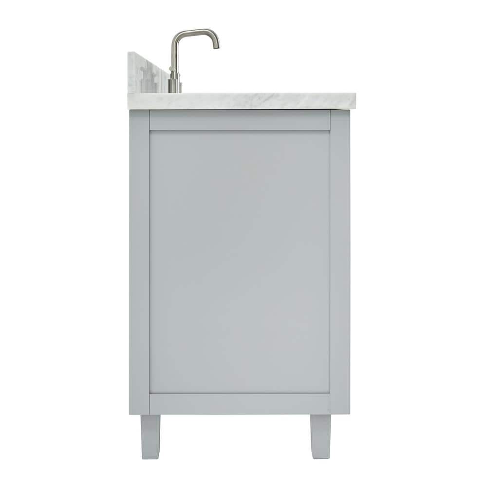 Gray Solid Wood Freestanding Bathroom Vanity with Marble Top