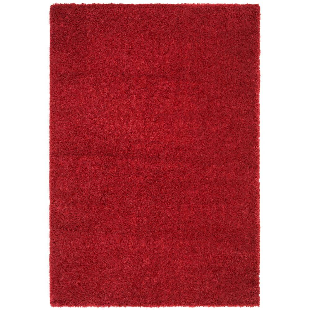 Red 6' x 9' Solid Shag Synthetic Area Rug