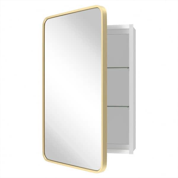 19 in. W x 30 in. H Rectangular Aluminum Gold Medicine Cabinet with Mirror