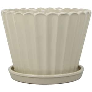 12 in. x 8.8 in. Fluted Scallop Ceramic Planter, Cream