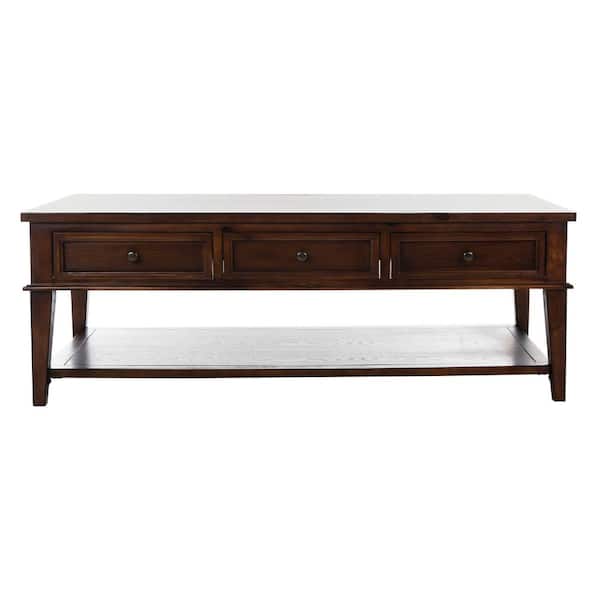SAFAVIEH Manelin 54 in. Sepia Large Rectangle Wood Coffee Table with Drawers