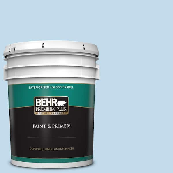 BEHR PREMIUM PLUS 5 gal. #560A-2 Morning Breeze Semi-Gloss Enamel Exterior Paint & Primer