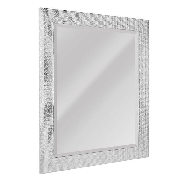 Head West 23 in. x 29 in. Chrome and White Tile Textured Frame Vanity Accent Mirror