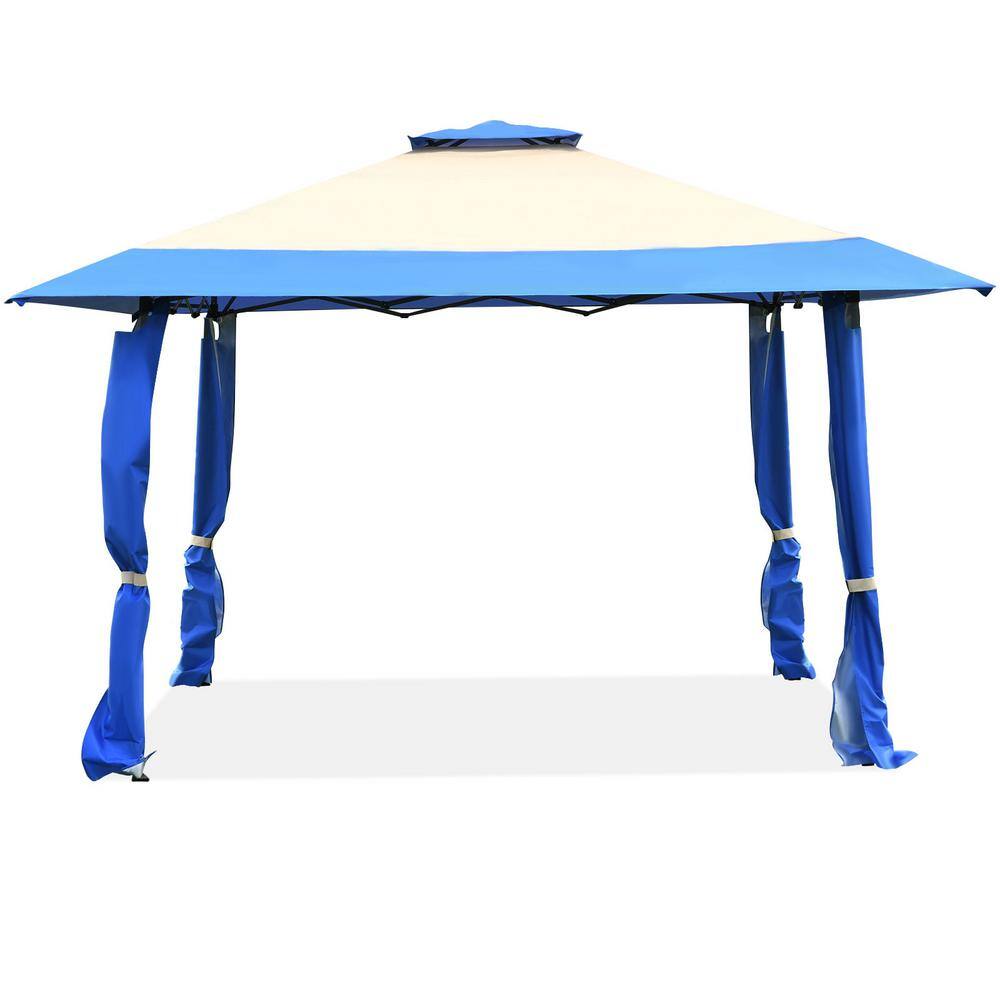 Blue and Beige 13' x 13' Pop-Up Canopy Tent with Steel Frame