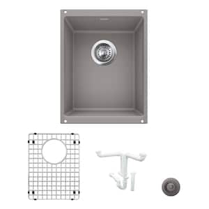 Precis Granite Composite 13.75 in. Undermount Bar Sink Kit in Metallic Gray with Accessories