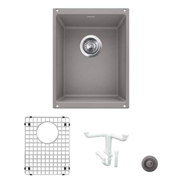 Blanco Precis Granite Composite 13.75 in. Undermount Bar Sink Kit in Metallic Gray with Accessories