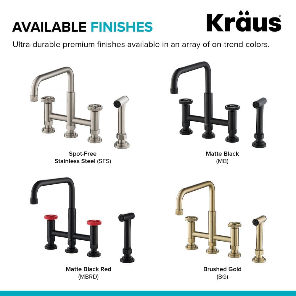 Urbix Brushed Gold Stainless Steel Bridge Faucet with Side Sprayer