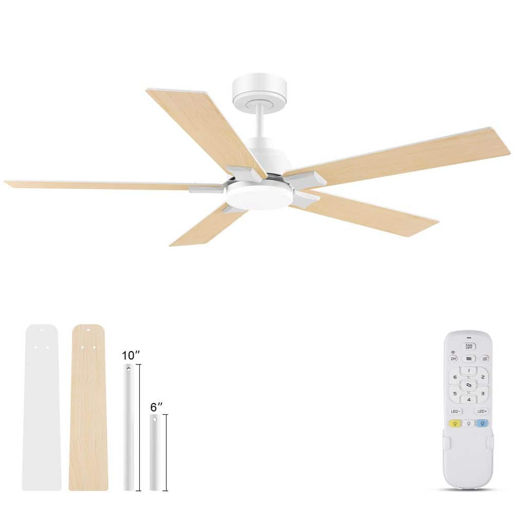 52 in. Modern Wood Indoor Outdoor White Standard Downrod Mount Ceiling Fan with LED Lights and Remote,Quiet DC Motor price history on PriceWatchPro
