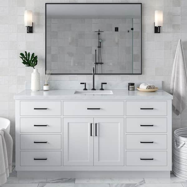 ARIEL Hepburn 67 in. W x 22 in. D x 36 in. H Bath Vanity Single Sinks in White with Carrara White Marble Top