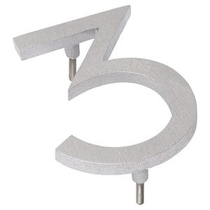 10 in. Brushed Aluminum Floating or Flat Modern House Number 3