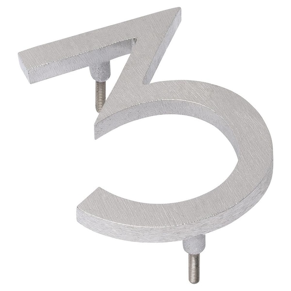 Montague Metal Products 12 in. Brushed Aluminum Floating or Flat Modern House Number 3
